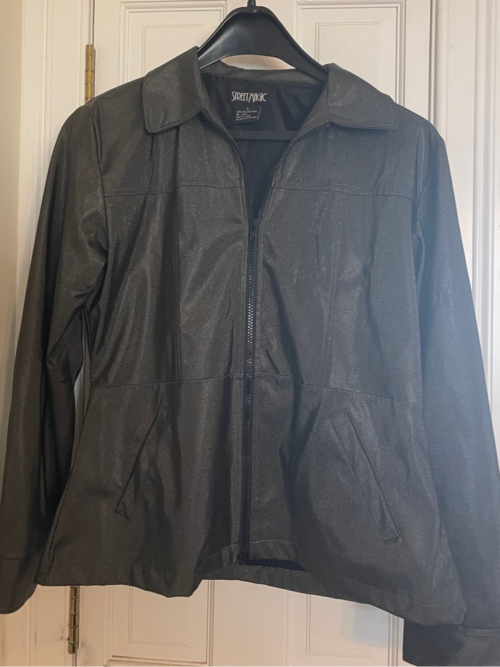 Street‎ Magic Womens Gray Zip-Front Faux Leather Blazer Jacket Size L